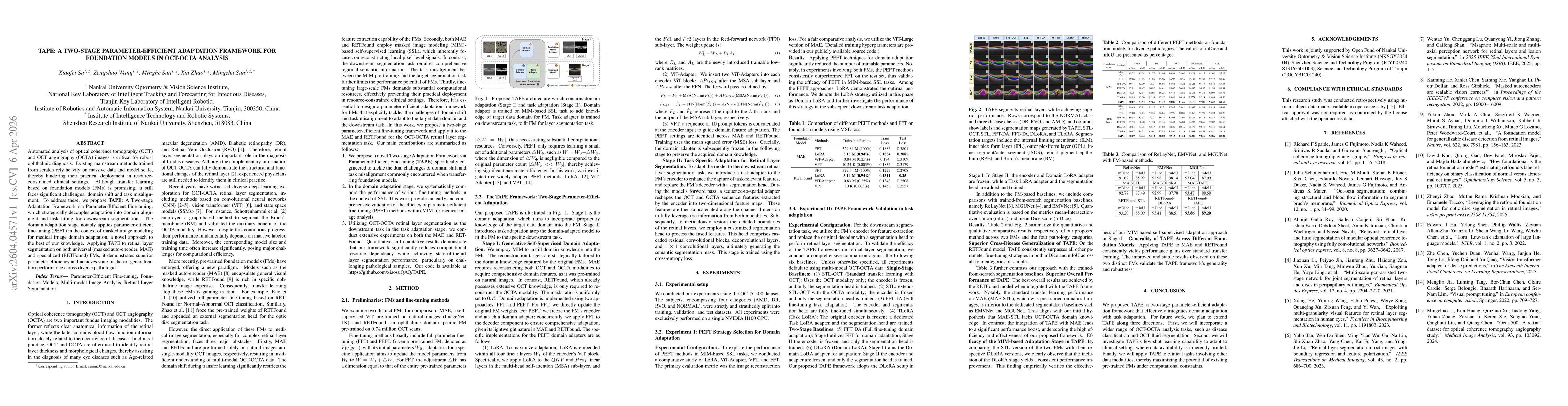 Thumbnail for TAPE: A two-stage parameter-efficient adaptation framework for foundation models in OCT-OCTA analysis