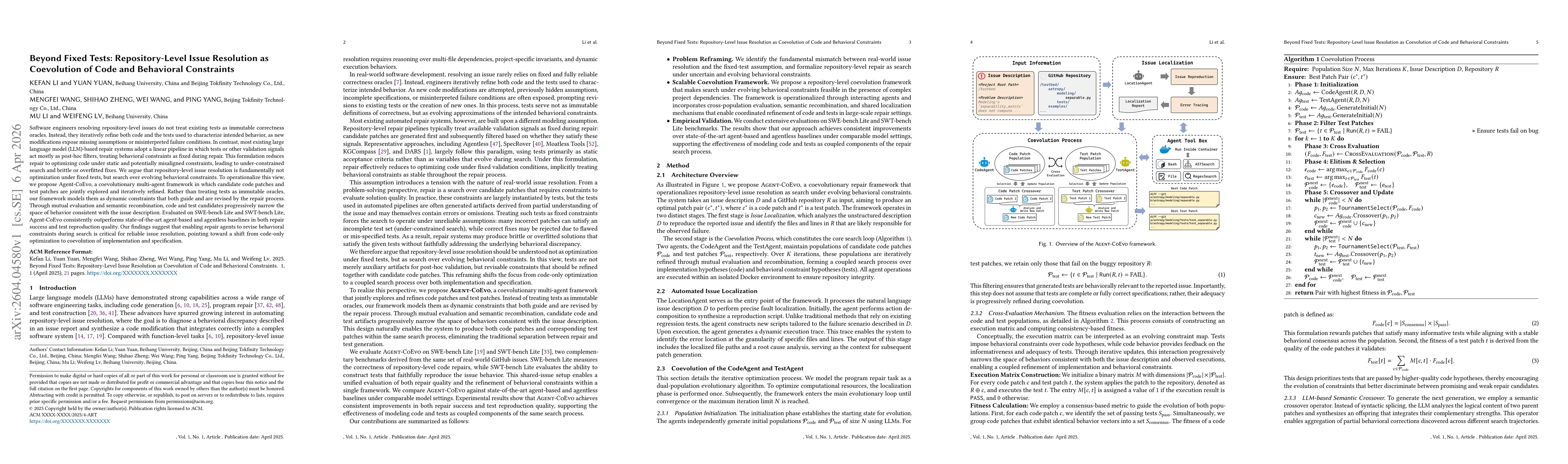 Thumbnail for Beyond Fixed Tests: Repository-Level Issue Resolution as Coevolution of Code and Behavioral Constraints