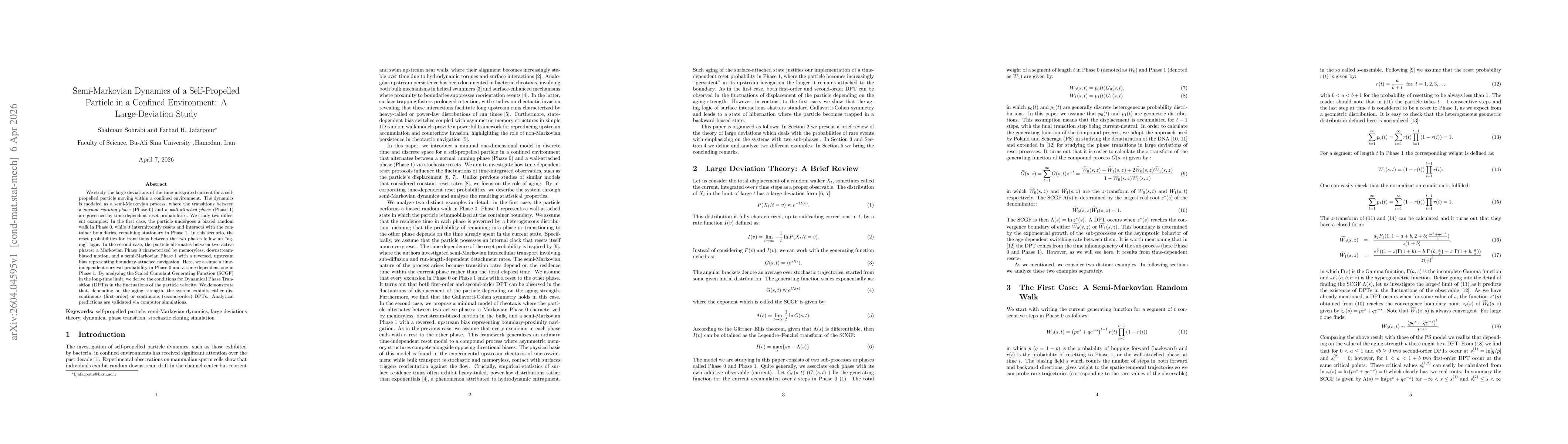 Thumbnail for Semi-Markovian Dynamics of a Self-Propelled Particle in a Confined Environment: A Large-Deviation Study