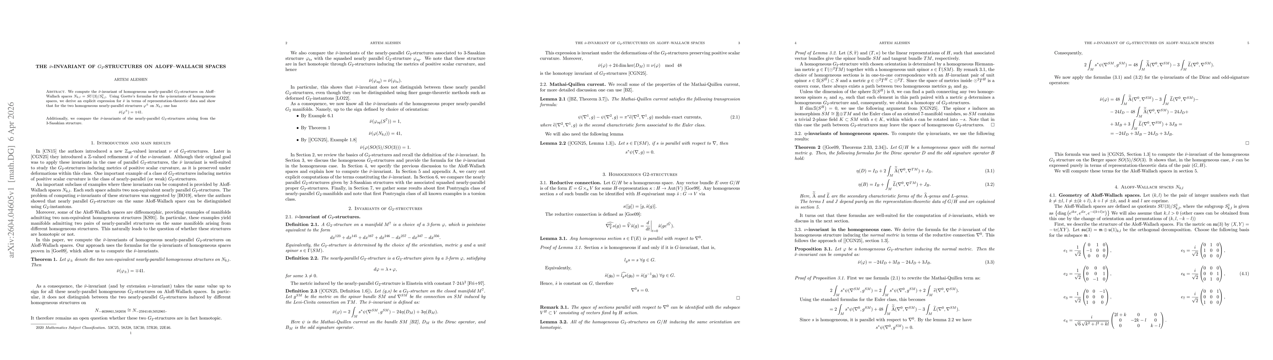 Thumbnail for The $\barν$-Invariant of $G_2$-Structures on Aloff-Wallach Spaces