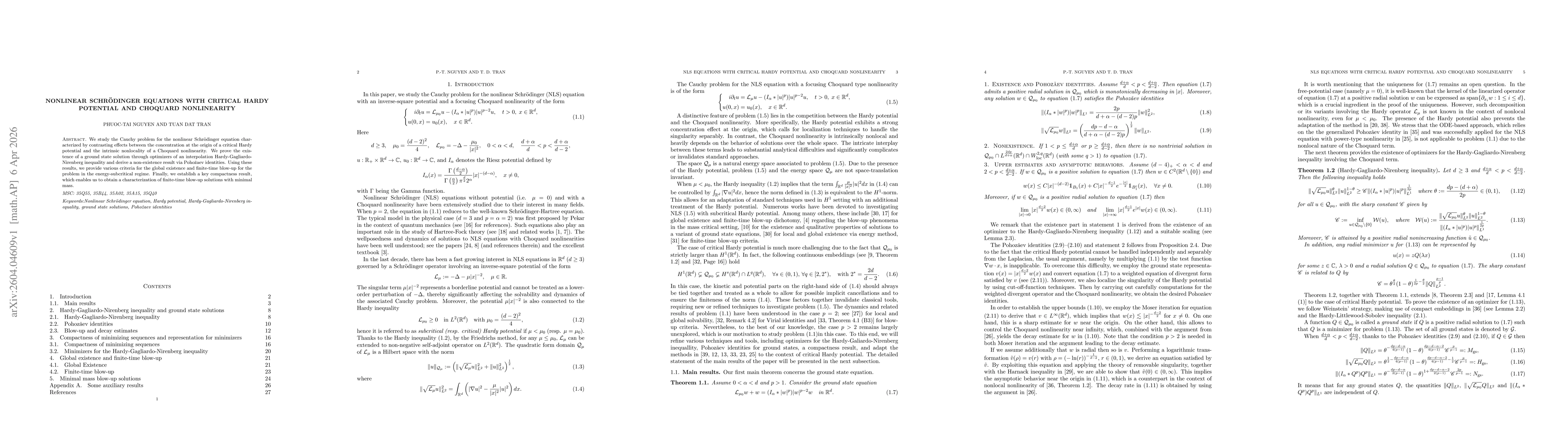 Thumbnail for Nonlinear Schrödinger equations with critical Hardy potential and Choquard nonlinearity