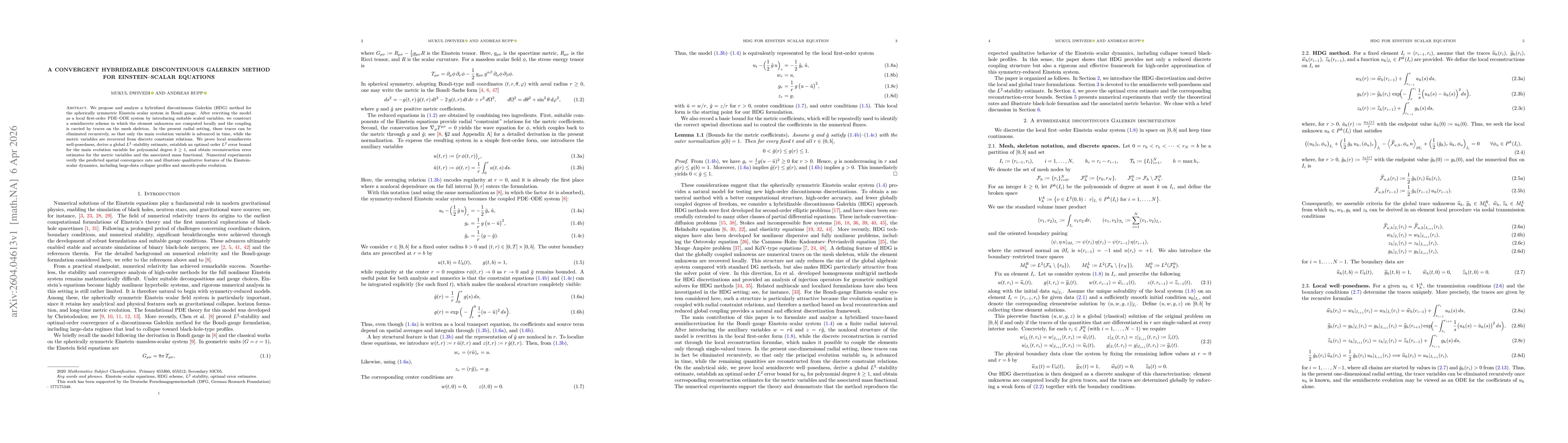 Thumbnail for A Convergent Hybridizable Discontinuous Galerkin Method for Einstein--Scalar Equations