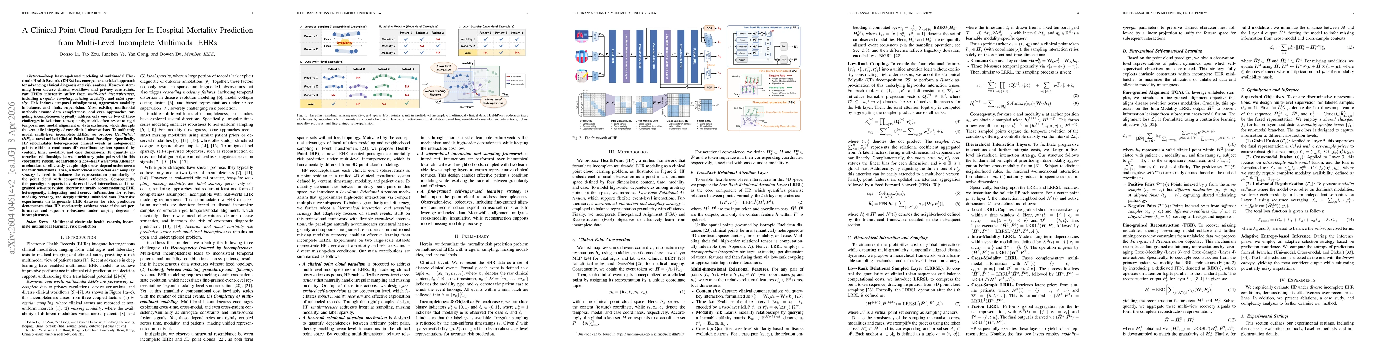 Thumbnail for A Clinical Point Cloud Paradigm for In-Hospital Mortality Prediction from Multi-Level Incomplete Multimodal EHRs