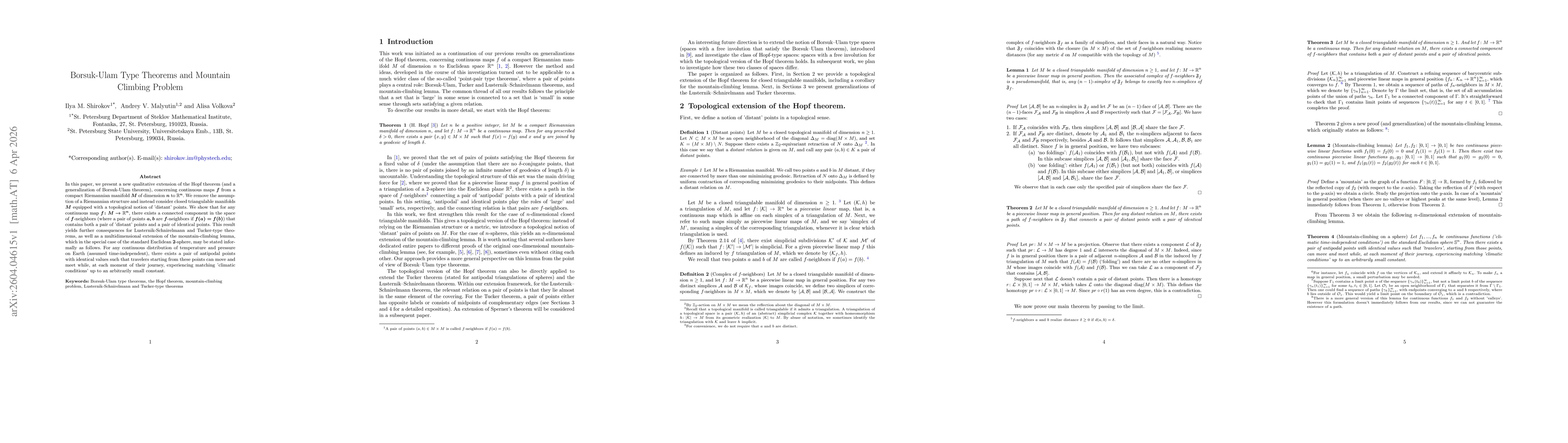 Thumbnail for Borsuk-Ulam Type Theorems and Mountain Climbing Problem