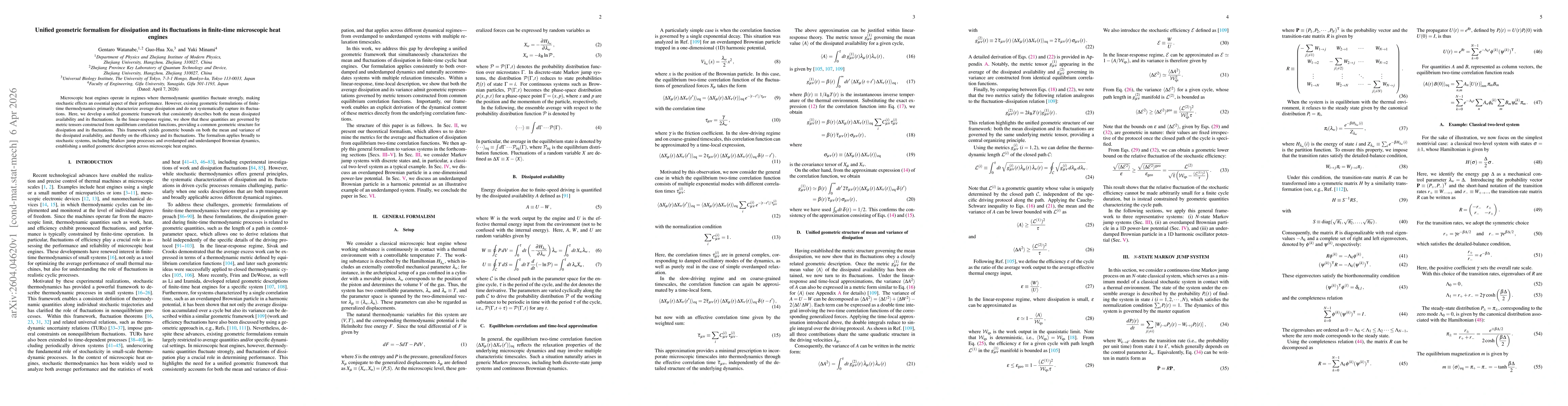 Thumbnail for Unified geometric formalism for dissipation and its fluctuations in finite-time microscopic heat engines