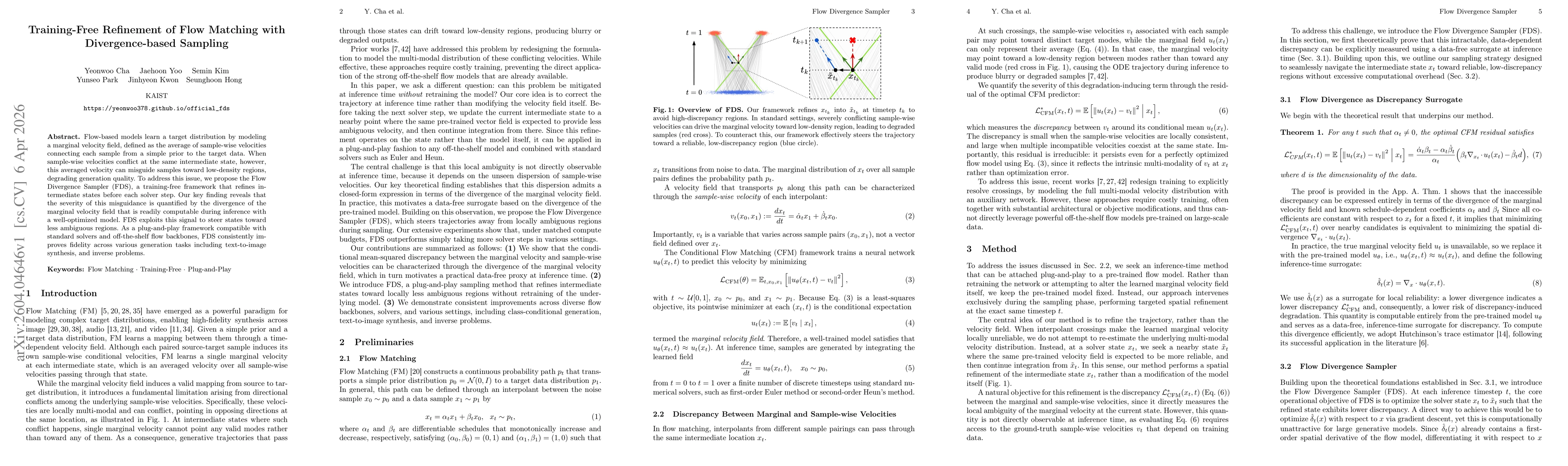 Thumbnail for Training-Free Refinement of Flow Matching with Divergence-based Sampling