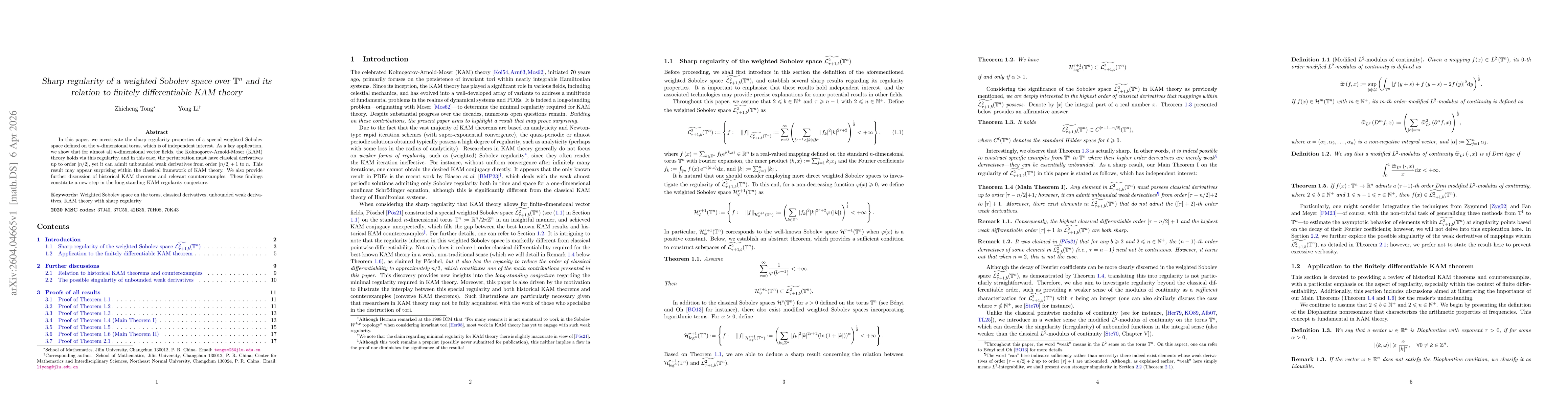 Thumbnail for Sharp regularity of a weighted Sobolev space over $ \mathbb{T}^n $ and its relation to finitely differentiable KAM theory