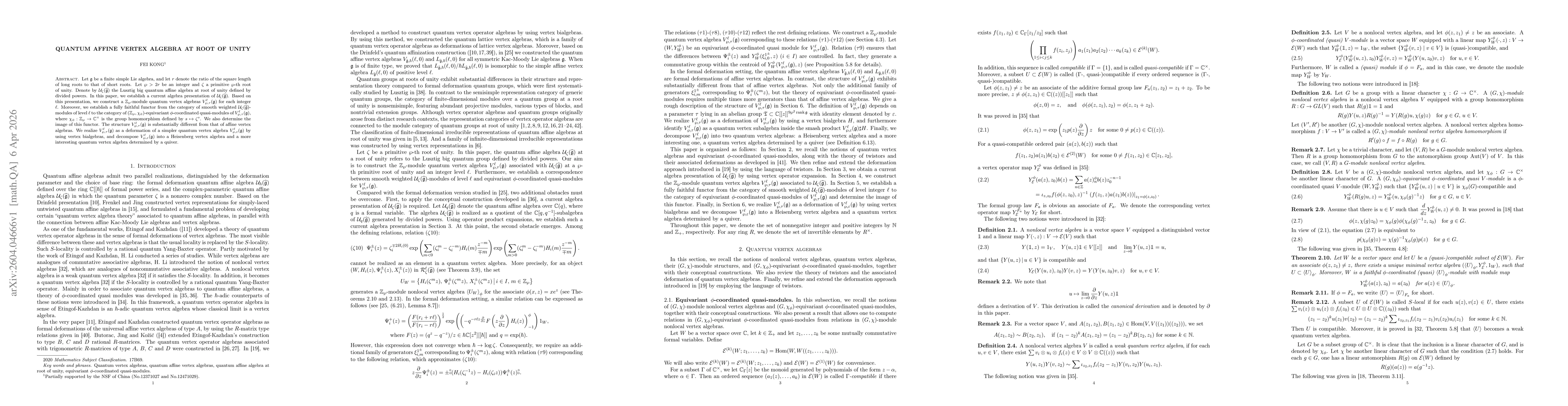 Thumbnail for Quantum affine vertex algebra at root of unity