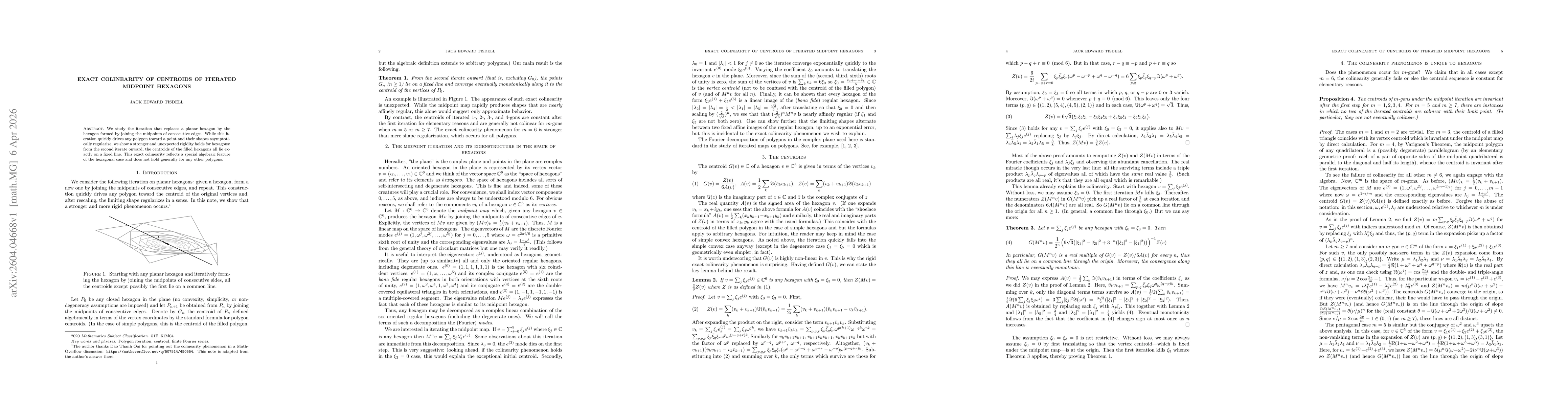 Thumbnail for Exact colinearity of centroids of iterated midpoint hexagons