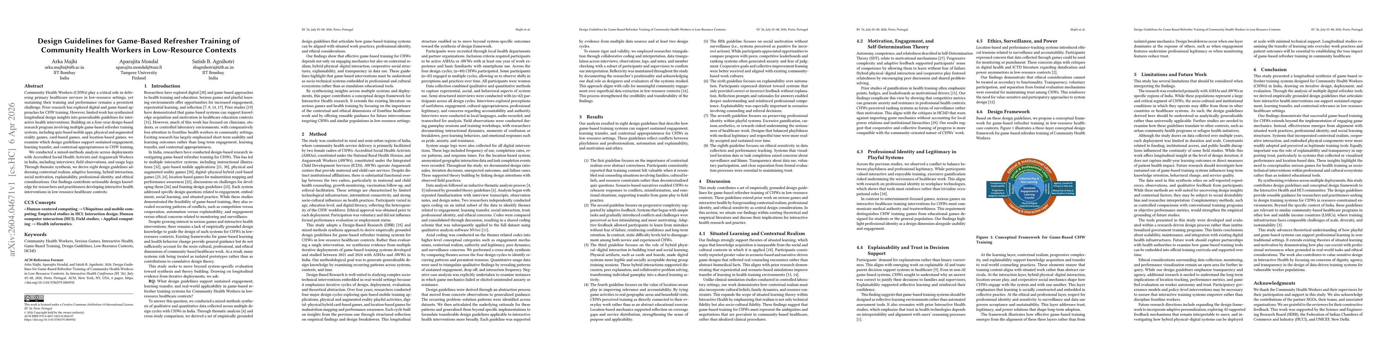 Thumbnail for Design Guidelines for Game-Based Refresher Training of Community Health Workers in Low-Resource Contexts