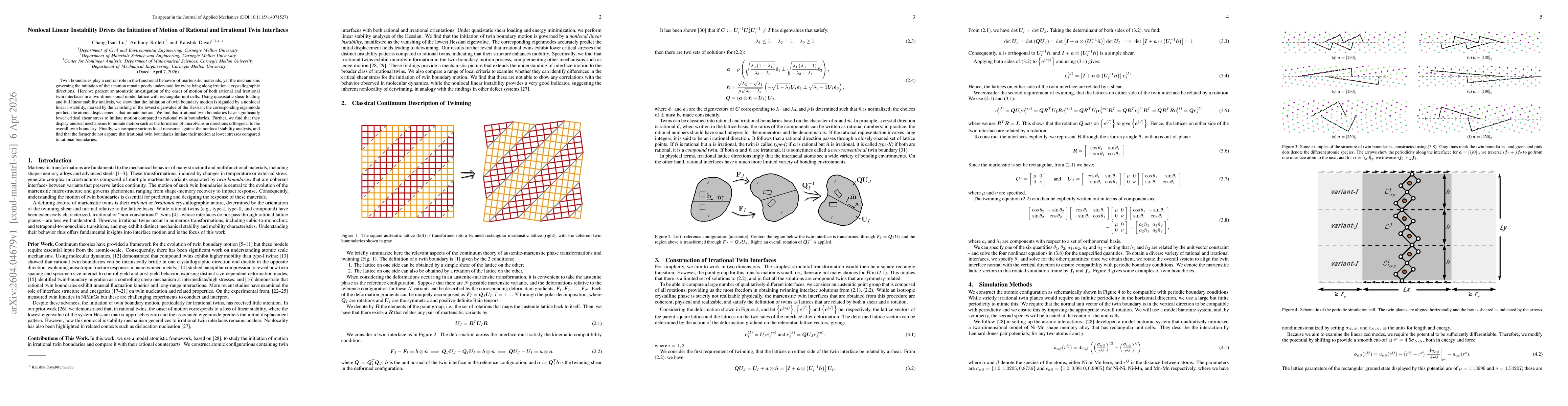 Thumbnail for Nonlocal Linear Instability Drives the Initiation of Motion of Rational and Irrational Twin Interfaces