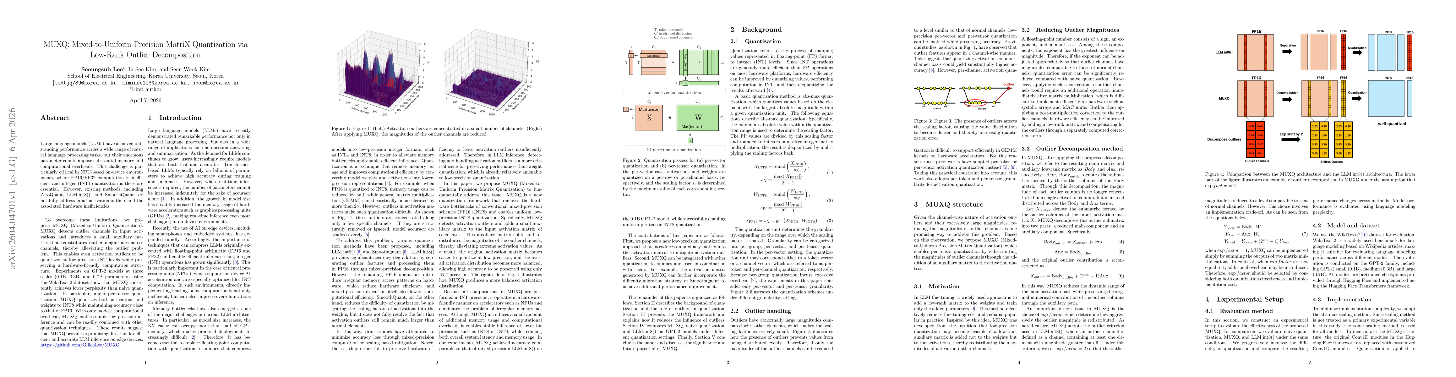 Thumbnail for MUXQ: Mixed-to-Uniform Precision MatriX Quantization via Low-Rank Outlier Decomposition