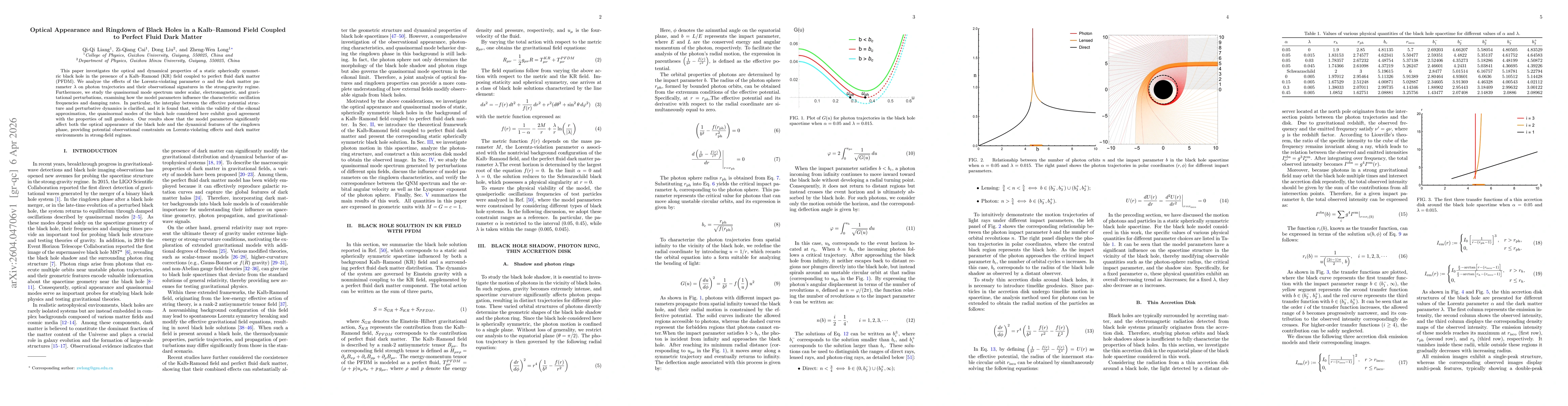 Thumbnail for Optical Appearance and Ringdown of Black Holes in a Kalb Ramond Field Coupled to Perfect Fluid Dark Matter