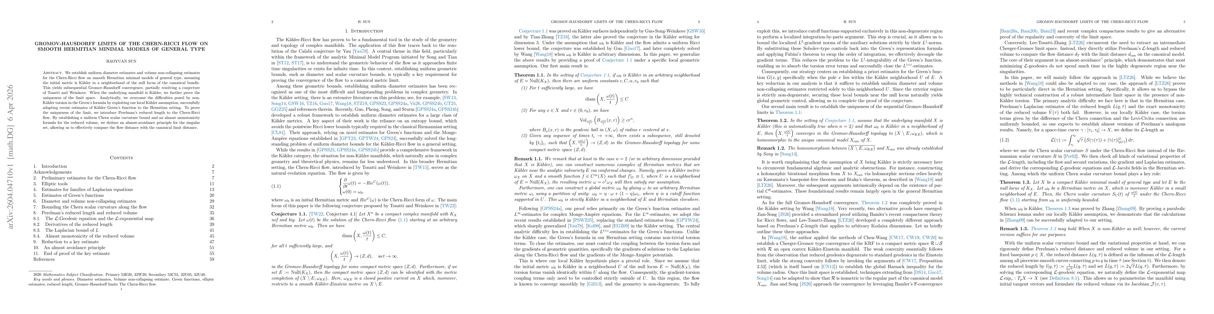 Thumbnail for Gromov-Hausdorff limits of the Chern-Ricci flow on smooth Hermitian minimal models of general type