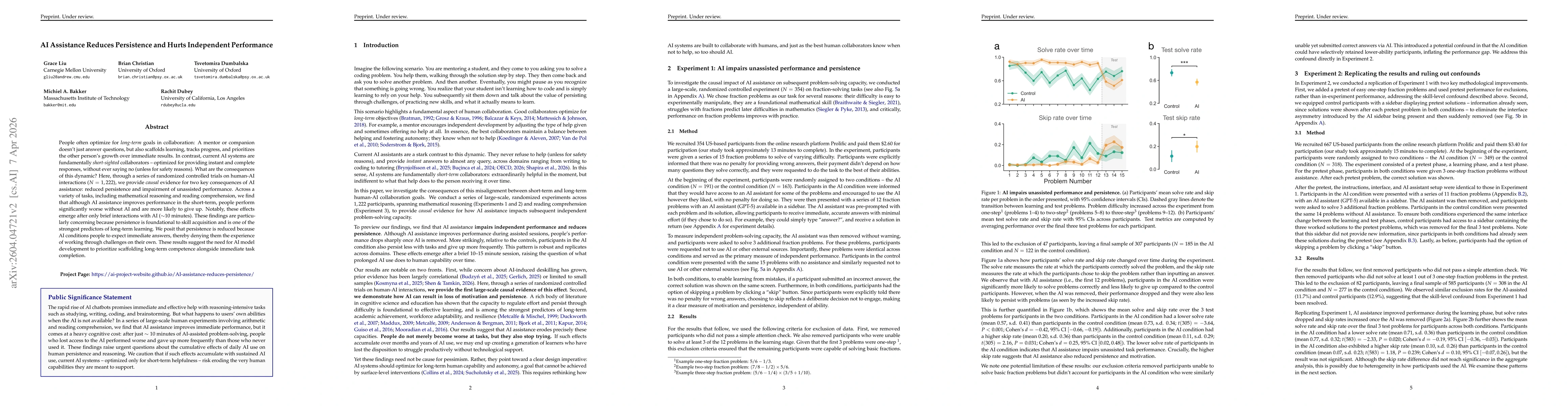 Thumbnail for AI Assistance Reduces Persistence and Hurts Independent Performance