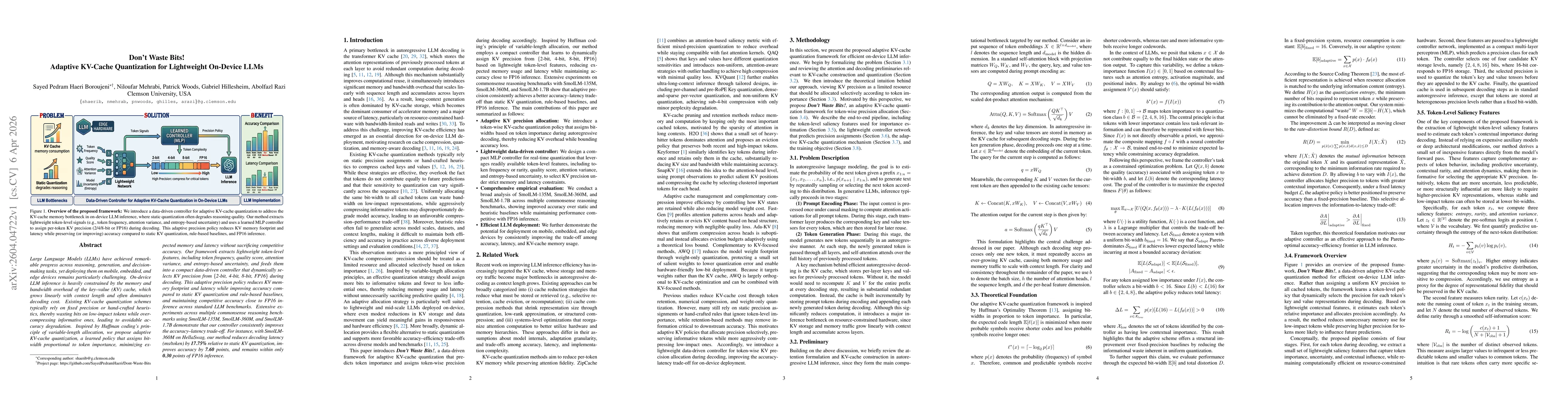 Thumbnail for Don't Waste Bits! Adaptive KV-Cache Quantization for Lightweight On-Device LLMs