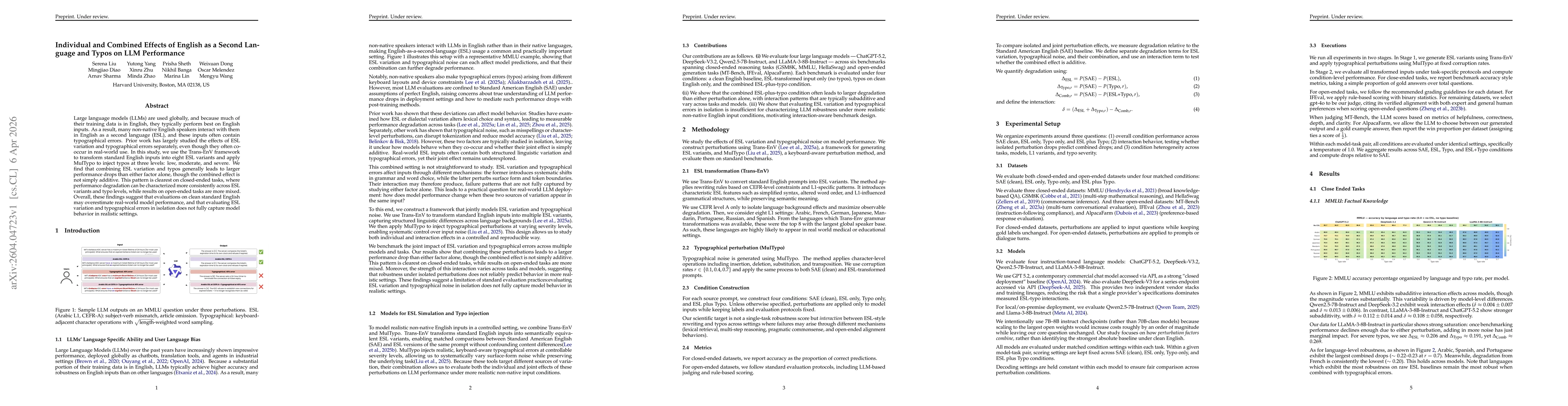Thumbnail for Individual and Combined Effects of English as a Second Language and Typos on LLM Performance