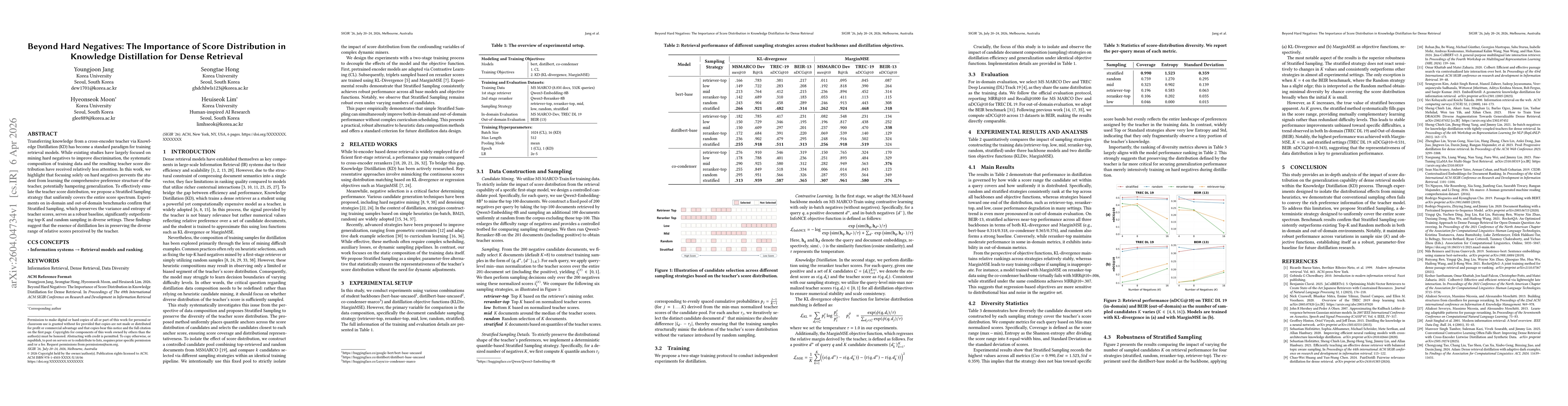 Thumbnail for Beyond Hard Negatives: The Importance of Score Distribution in Knowledge Distillation for Dense Retrieval
