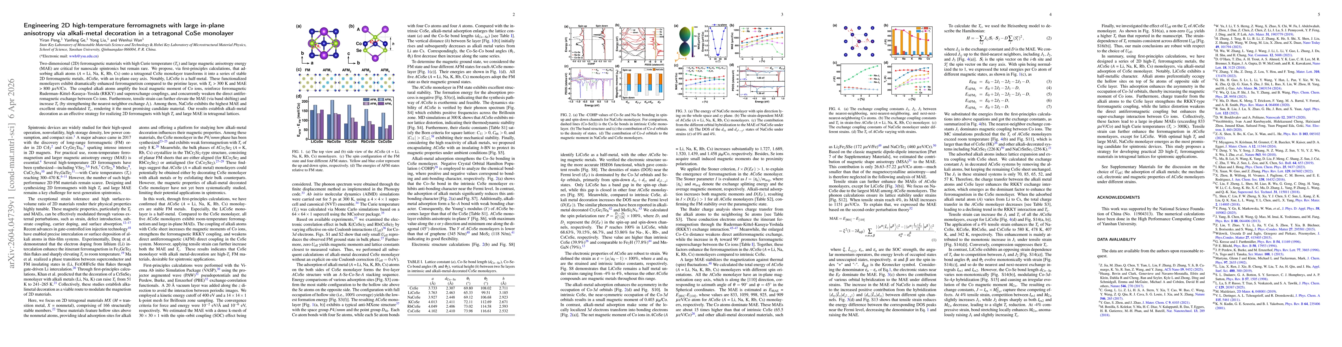 Thumbnail for Engineering 2D high-temperature ferromagnets with large in-plane anisotropy via alkali-metal decoration in a tetragonal CoSe monolayer