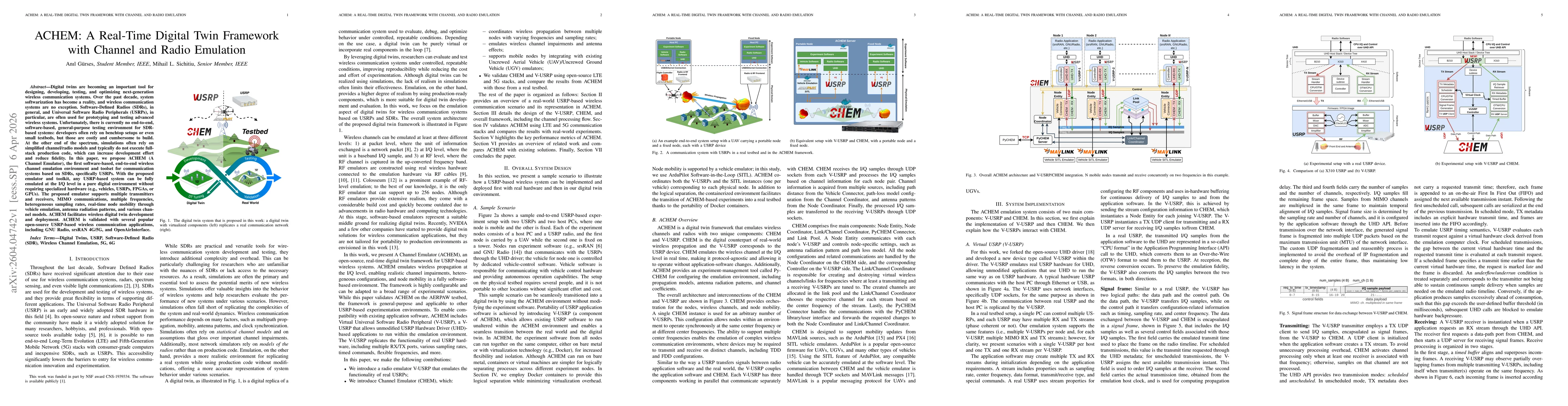 Thumbnail for ACHEM: A Real-Time Digital Twin Framework with Channel and Radio Emulation