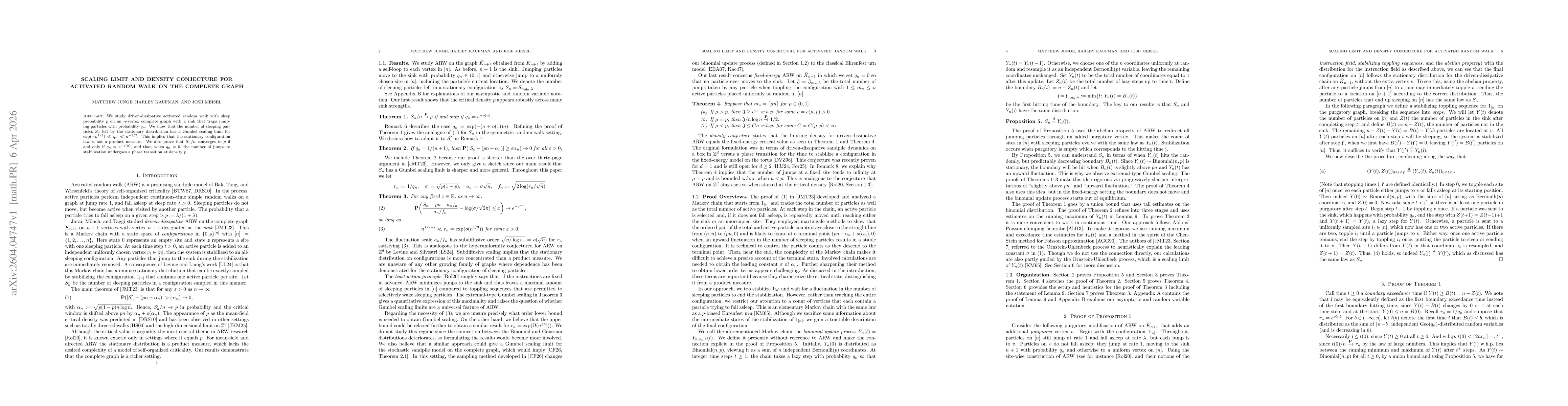 Thumbnail for Scaling limit and density conjecture for activated random walk on the complete graph