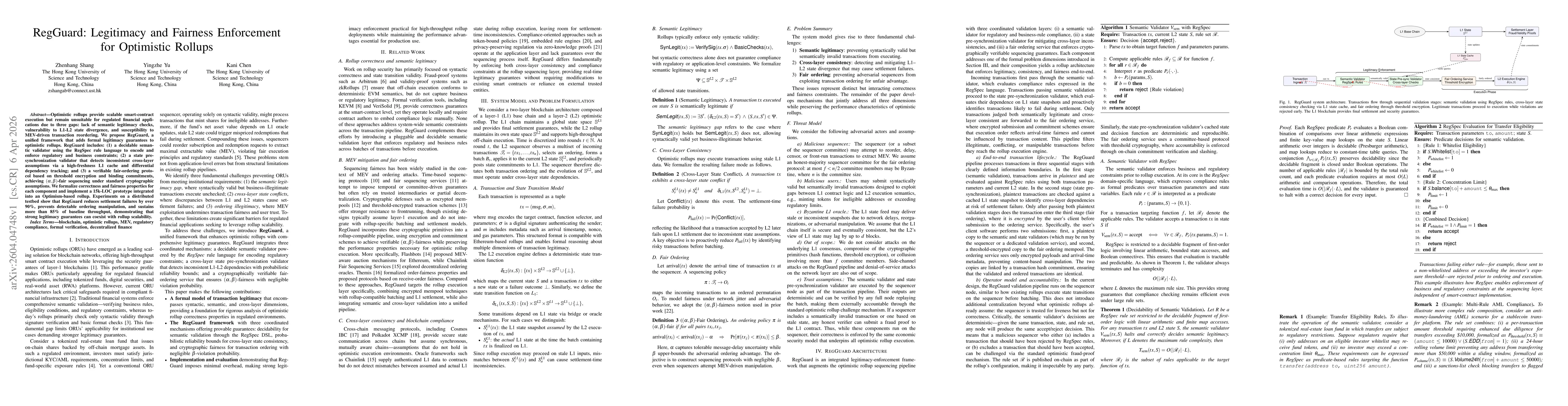 Thumbnail for RegGuard: Legitimacy and Fairness Enforcement for Optimistic Rollups