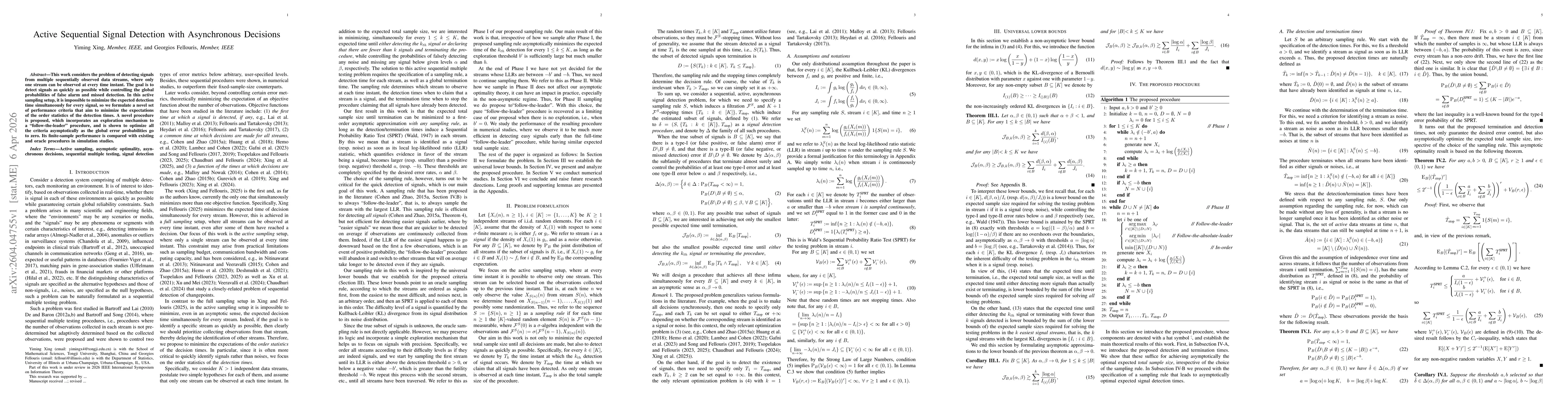Thumbnail for Active Sequential Signal Detection with Asynchronous Decisions