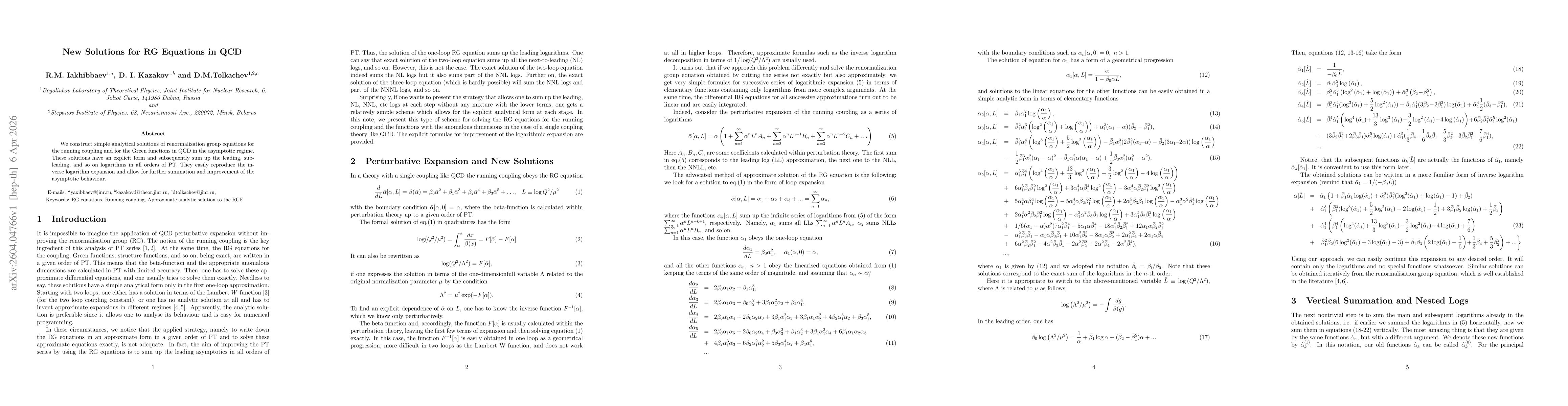 Thumbnail for New Solutions for RG Equations in QCD