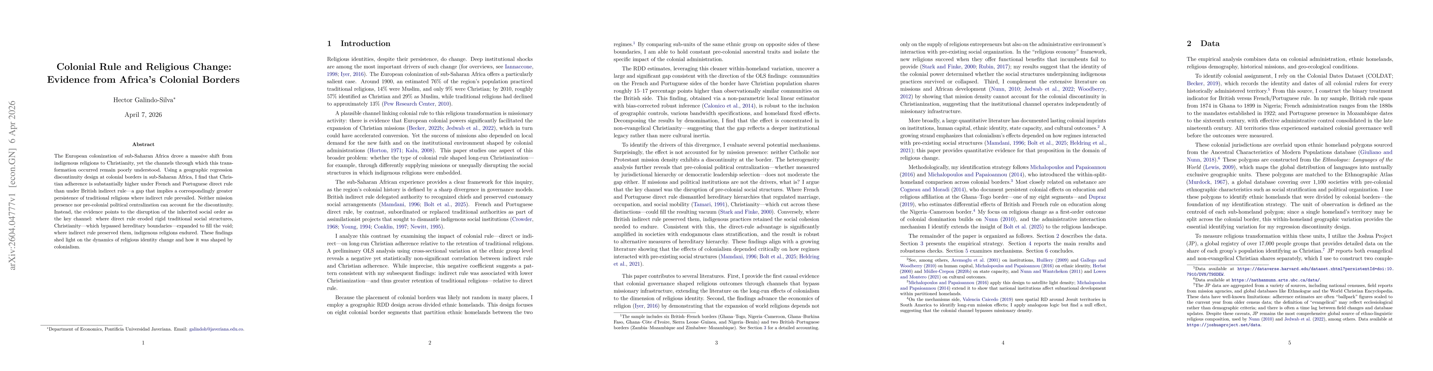 Thumbnail for Colonial Rule and Religious Change: Evidence from Africa's Colonial Borders