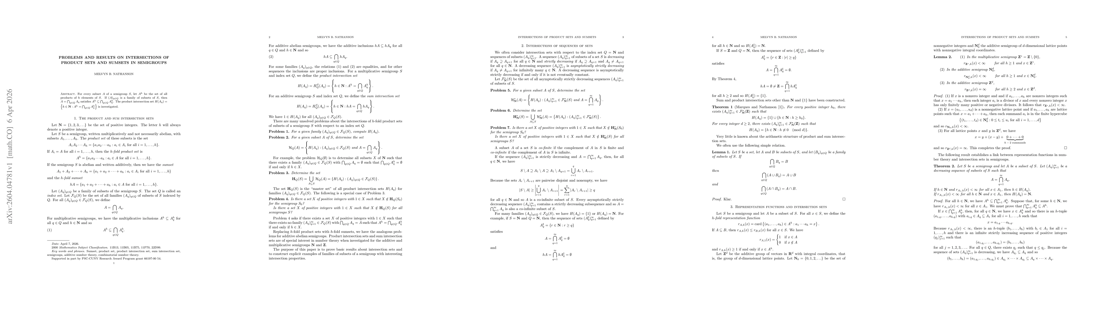Thumbnail for Problems and results on intersections of product sets and sumsets in semigroups