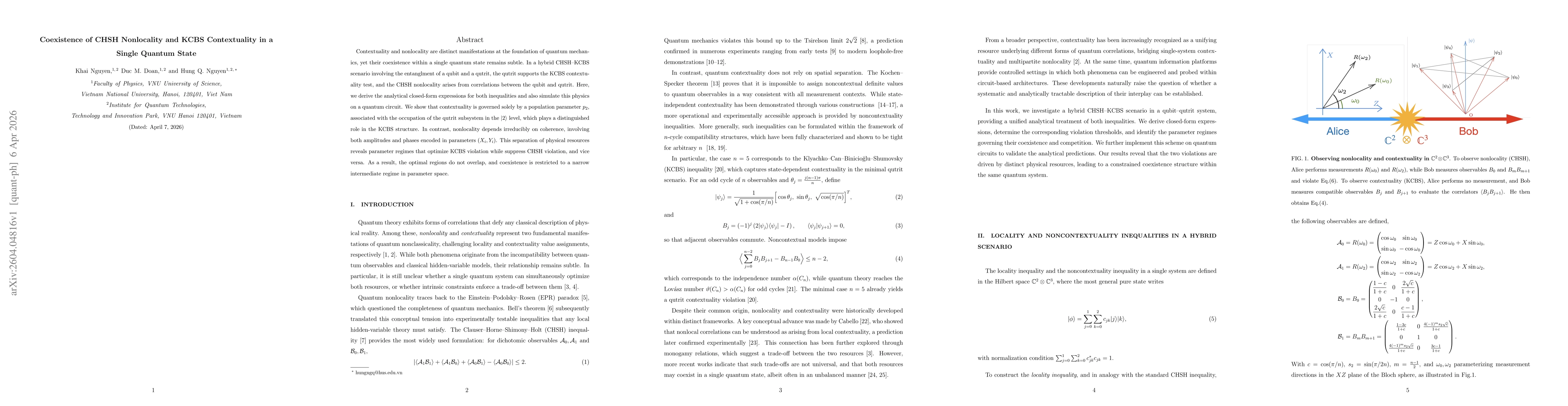 Thumbnail for Coexistence of CHSH Nonlocality and KCBS Contextuality in a Single Quantum State