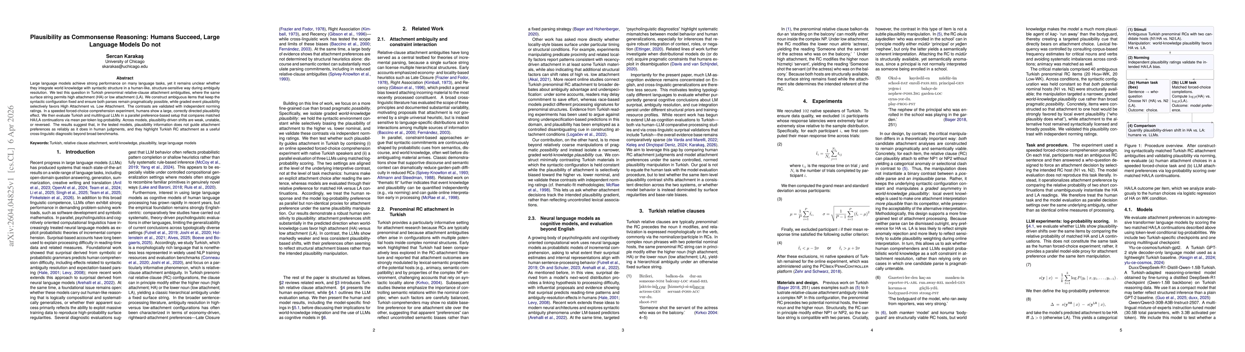 Thumbnail for Plausibility as Commonsense Reasoning: Humans Succeed, Large Language Models Do not