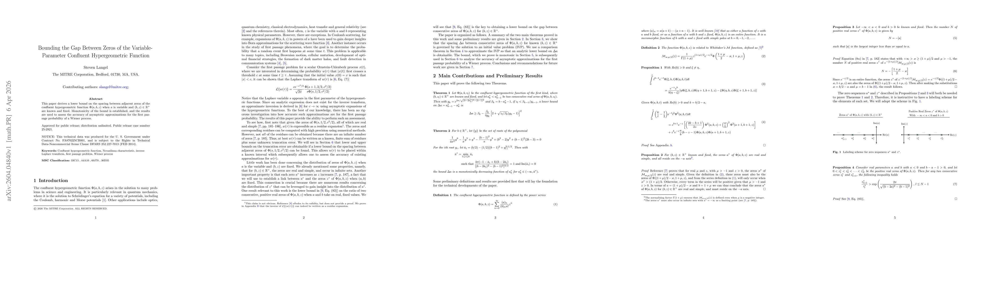Thumbnail for Bounding the Gap Between Zeros of the Variable- Parameter Confluent Hypergeometric Function