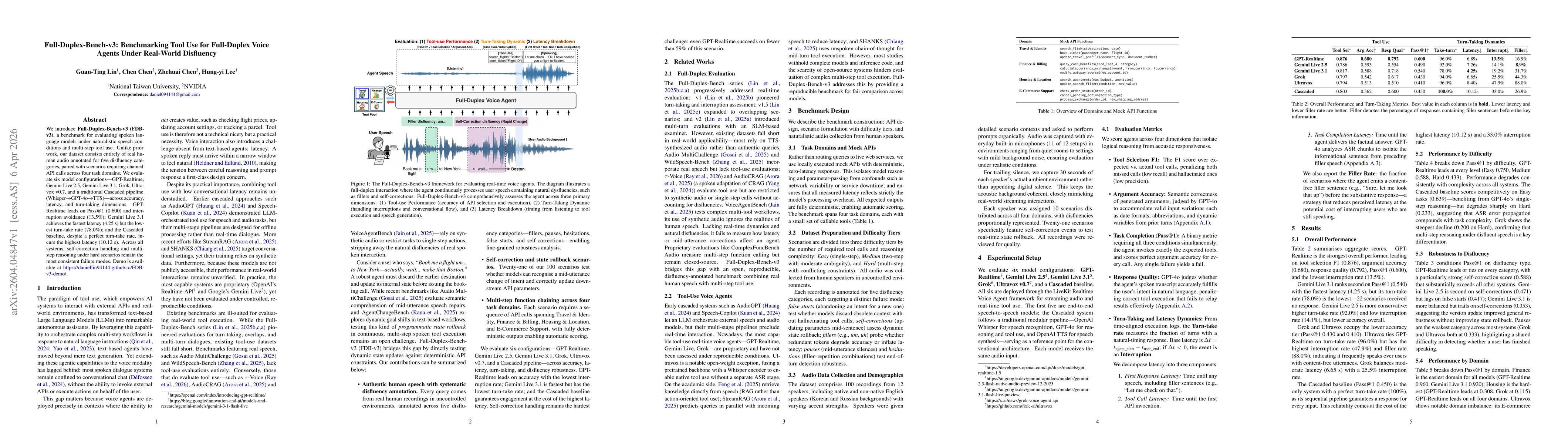 Thumbnail for Full-Duplex-Bench-v3: Benchmarking Tool Use for Full-Duplex Voice Agents Under Real-World Disfluency