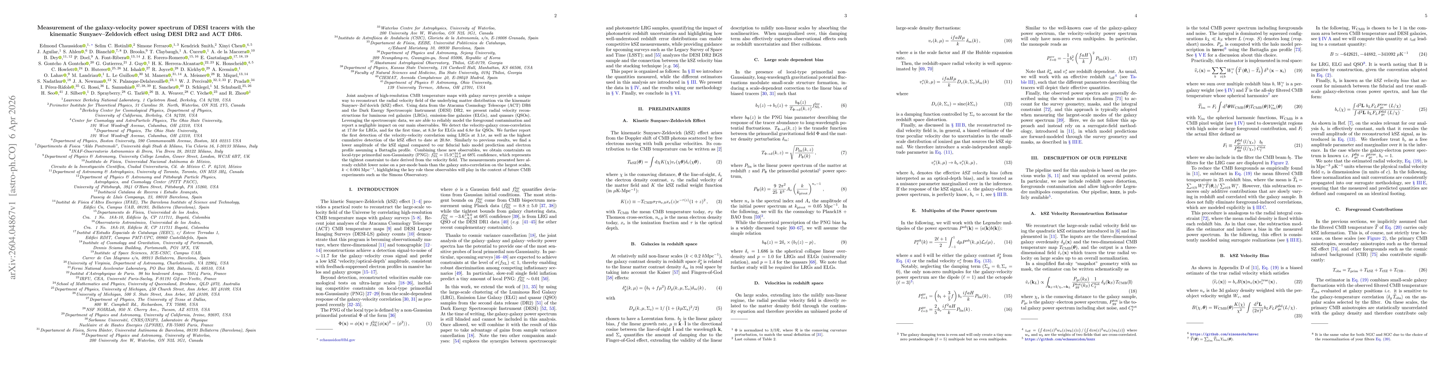 Thumbnail for Measurement of the galaxy-velocity power spectrum of DESI tracers with the kinematic Sunyaev-Zeldovich effect using DESI DR2 and ACT DR6