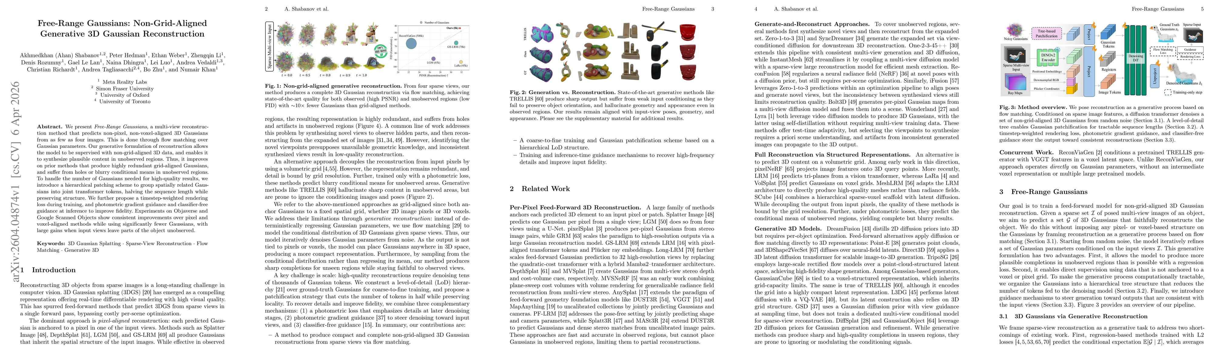 Thumbnail for Free-Range Gaussians: Non-Grid-Aligned Generative 3D Gaussian Reconstruction
