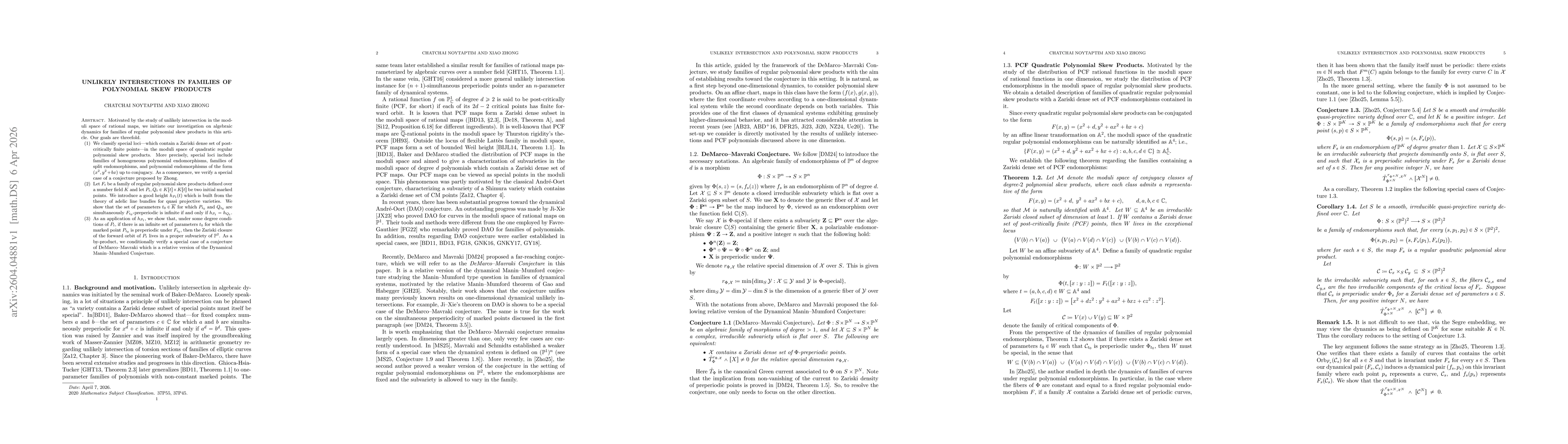 Thumbnail for Unlikely intersections in families of polynomial skew products