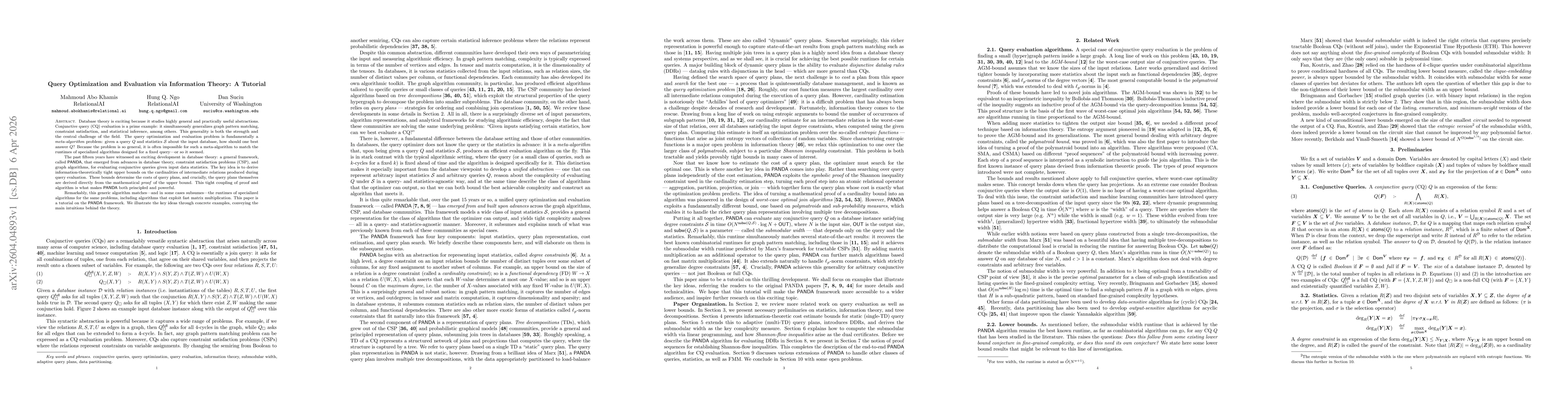 Thumbnail for Query Optimization and Evaluation via Information Theory: A Tutorial