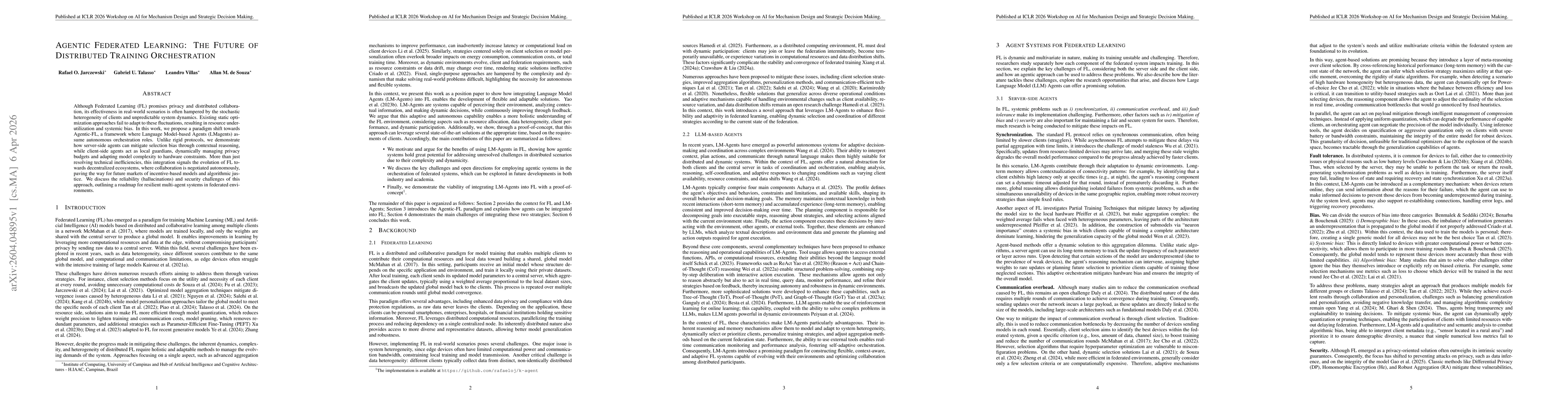 Thumbnail for Agentic Federated Learning: The Future of Distributed Training Orchestration