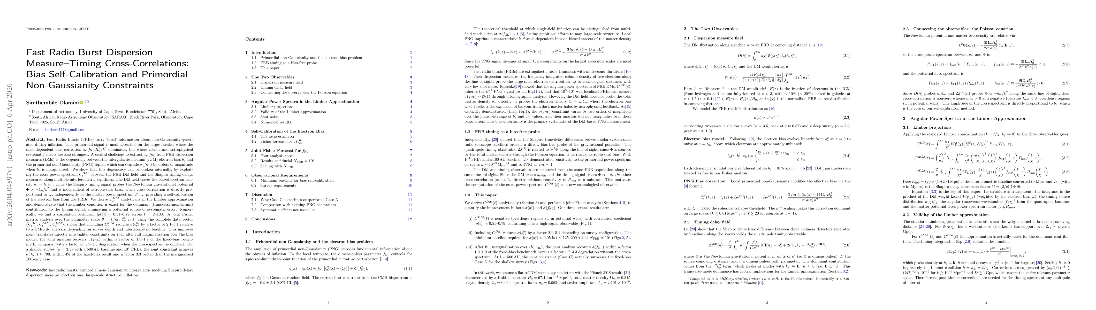 Thumbnail for Fast Radio Burst Dispersion Measure--Timing Cross-Correlations: Bias Self-Calibration and Primordial Non-Gaussianity Constraints