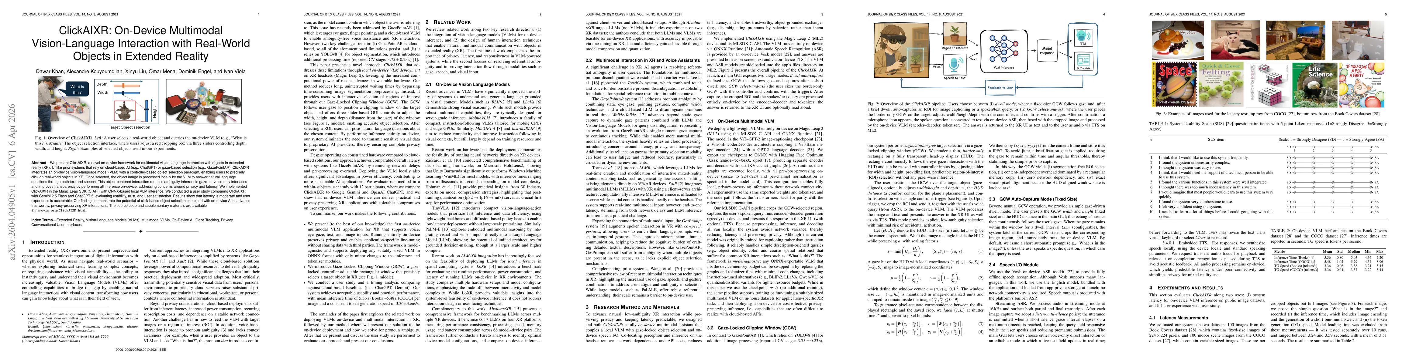 Thumbnail for ClickAIXR: On-Device Multimodal Vision-Language Interaction with Real-World Objects in Extended Reality