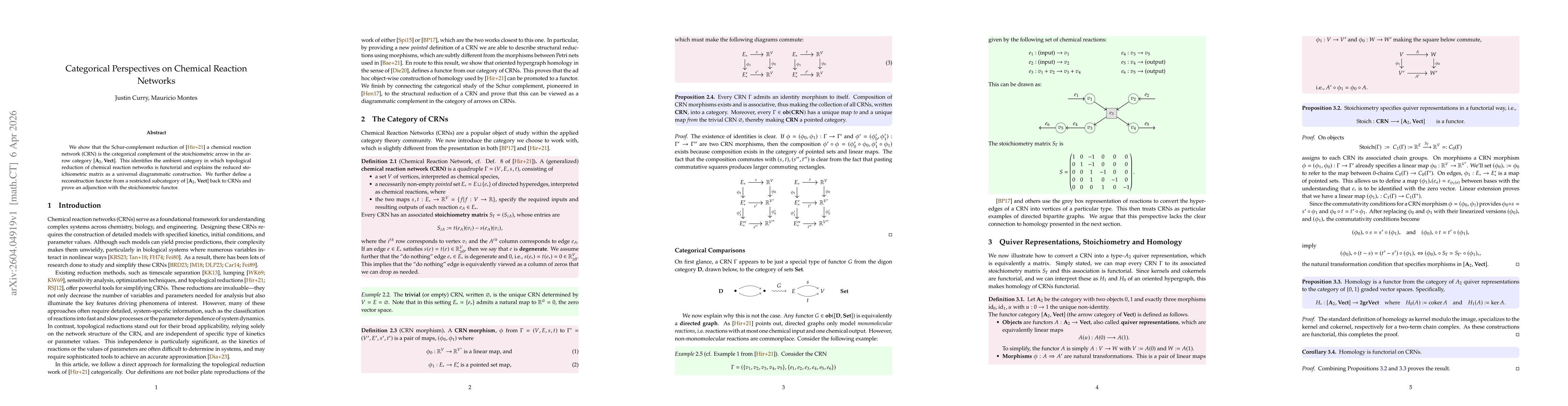 Thumbnail for Categorical Perspectives on Chemical Reaction Networks