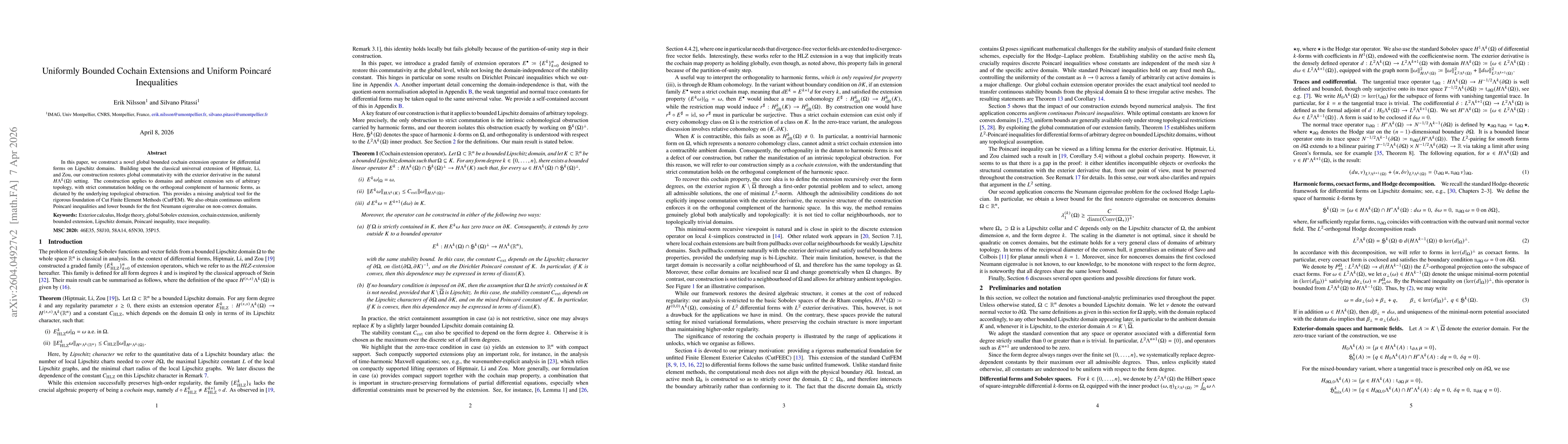 Thumbnail for Uniformly Bounded Cochain Extensions and Uniform Poincaré Inequalities