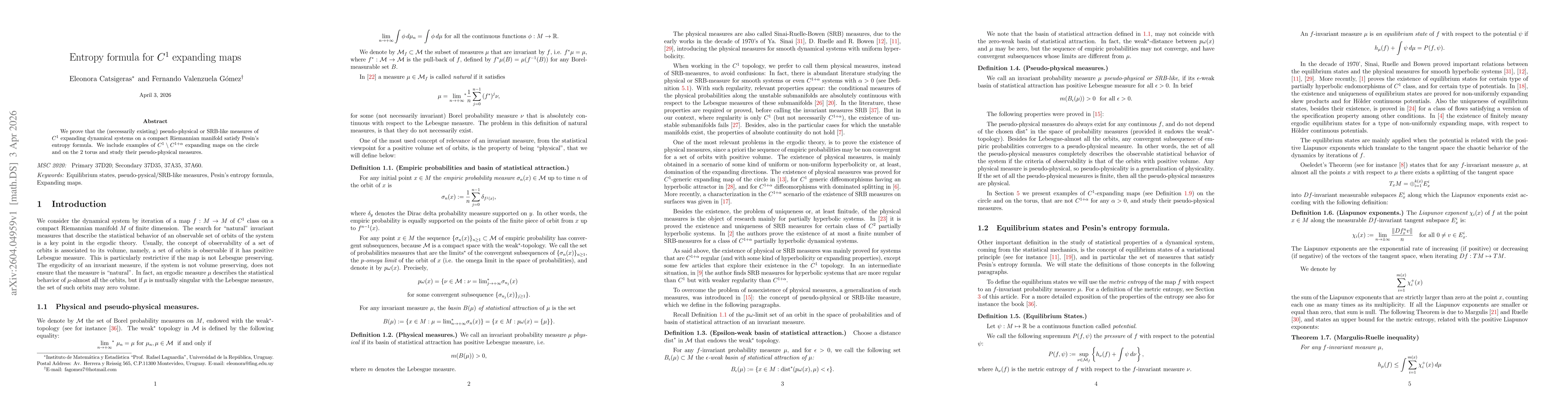Thumbnail for Entropy formula for C1 expanding maps