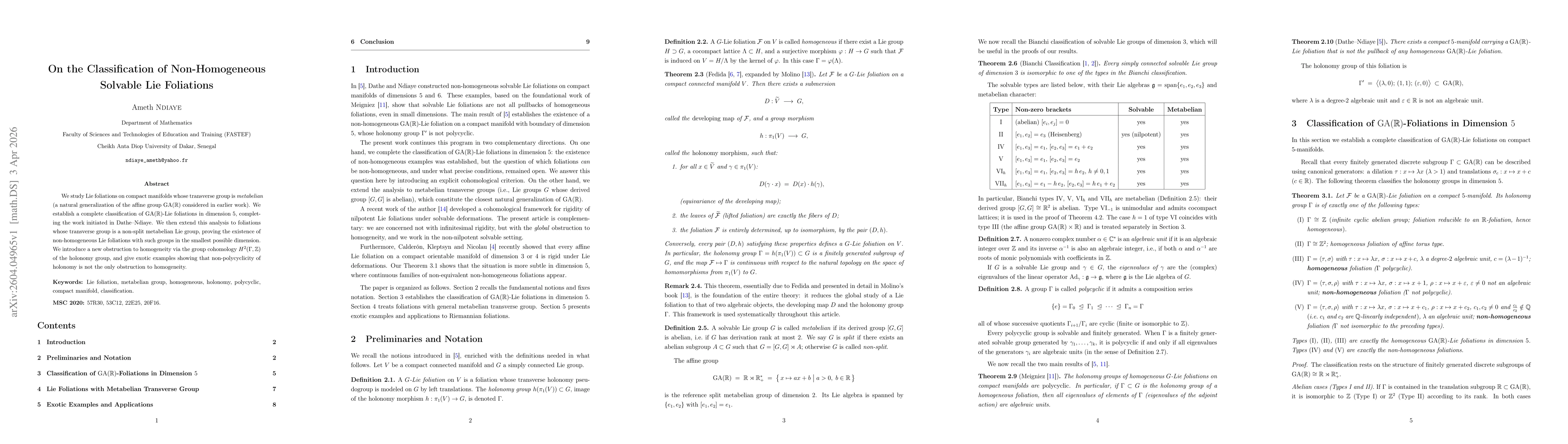 Thumbnail for On the Classification of Non-Homogeneous Solvable Lie Foliations