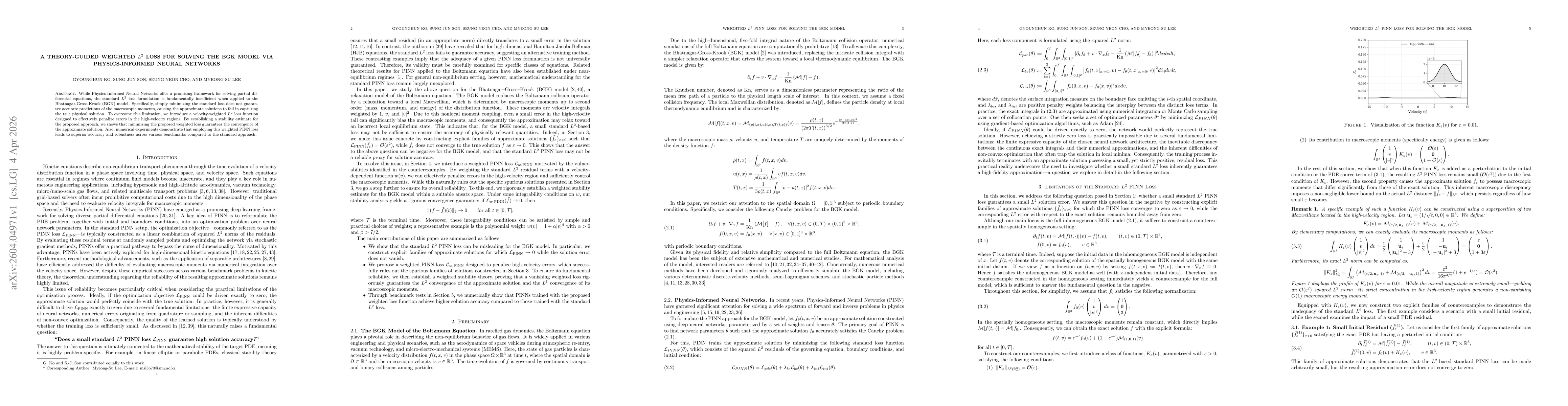 Thumbnail for A Theory-guided Weighted $L^2$ Loss for solving the BGK model via Physics-informed neural networks