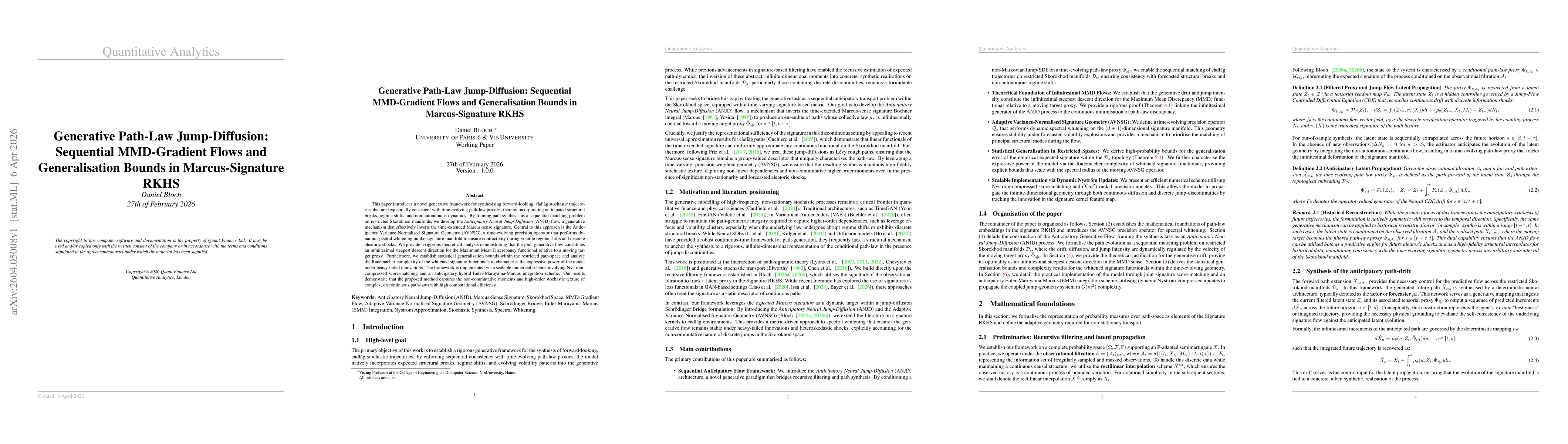Thumbnail for Generative Path-Law Jump-Diffusion: Sequential MMD-Gradient Flows and Generalisation Bounds in Marcus-Signature RKHS
