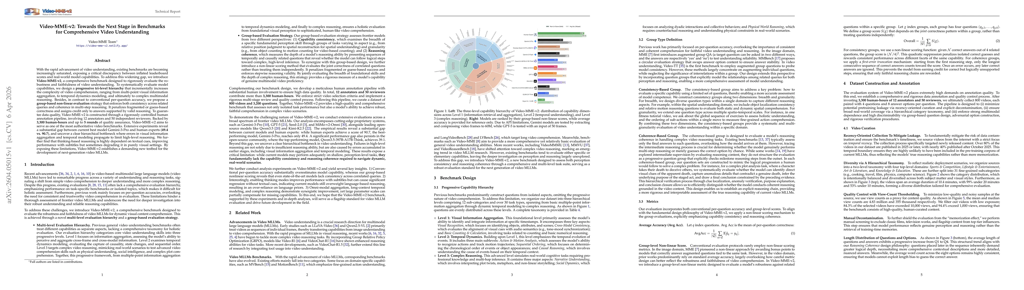 Thumbnail for Video-MME-v2: Towards the Next Stage in Benchmarks for Comprehensive Video Understanding