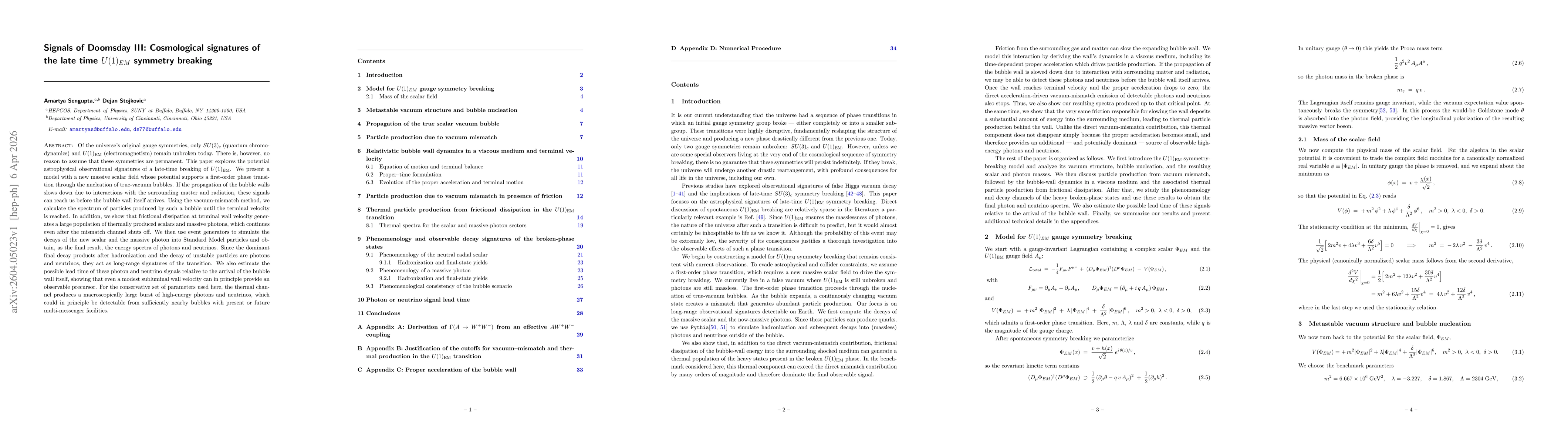 Thumbnail for Signals of Doomsday III: Cosmological signatures of the late time $U(1)_{EM}$ symmetry breaking