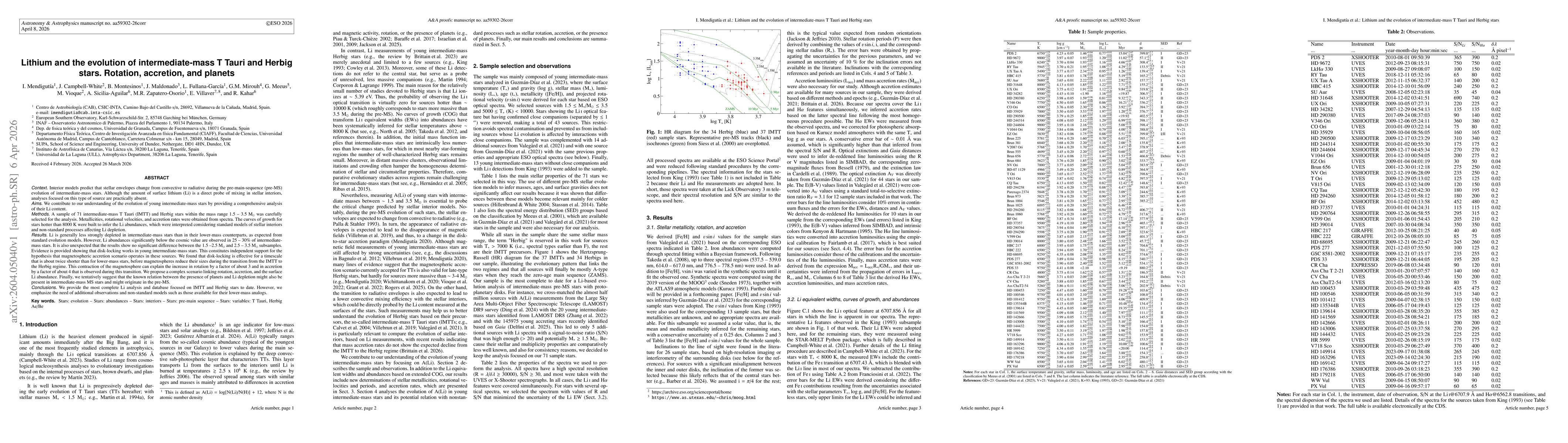 Thumbnail for Lithium and the evolution of intermediate-mass T Tauri and Herbig stars. Rotation, accretion, and planets